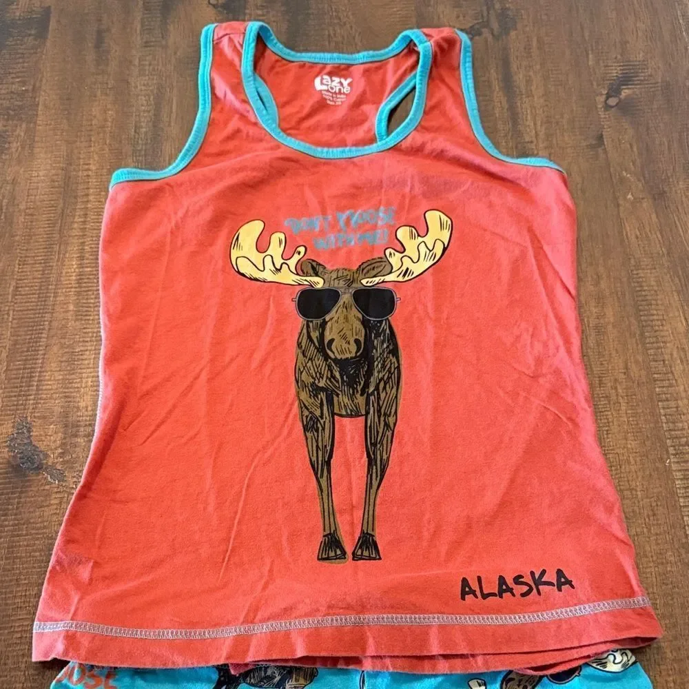 Lazy One orange and Teal Moose Pajama Set - Picture 3 of 8
